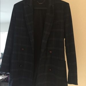 Double breasted blazer. suede patches at elbows